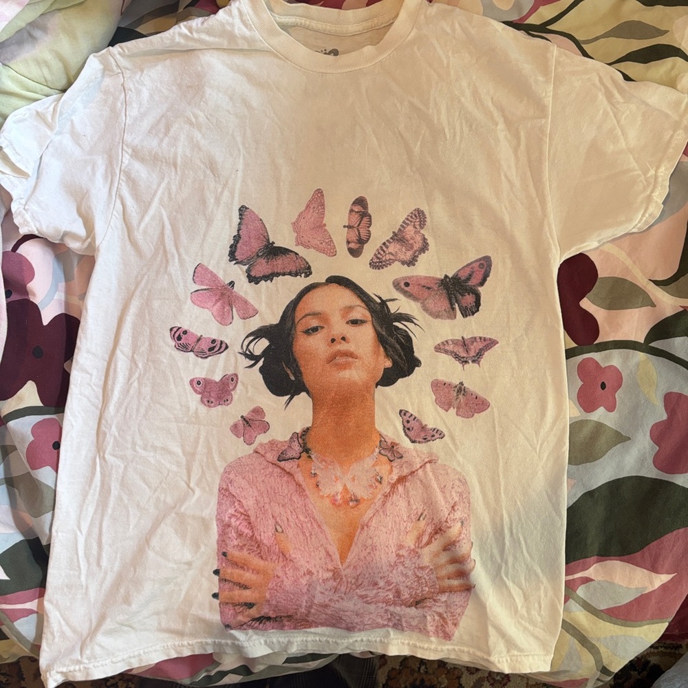 Olivia Rodrigo 2022 tour merch White Graphic Tee butterfly portrait